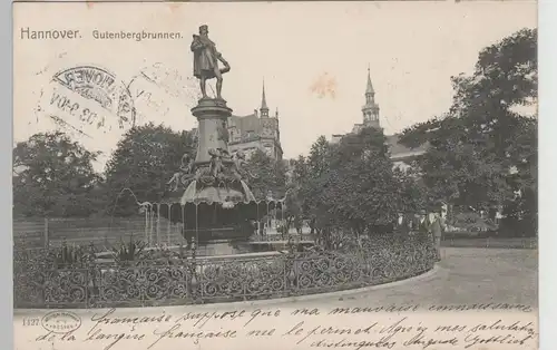 (75943) AK Hannover, Gutenbergbrunnen 1903