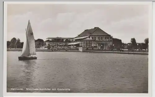 (71923) Foto AK Hannover, Maschsee-Nordufer mit Gaststätte vor 1945