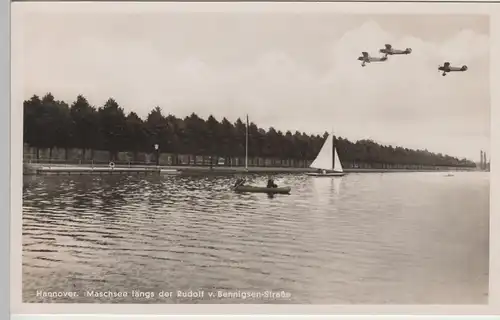 (71919) Foto AK Hannover, Maschsee längs d. Bennigsen-Str., Flugzeuge vor 1945