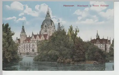 (68459) AK Hannover, Maschpark und Neues Rathaus, vor 1945