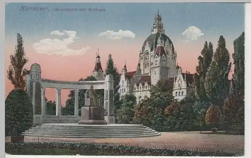 (68429) AK Hannover, Maschpark mit Rathaus, 1920er