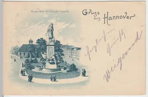 (15478) AK Gruß aus Hannover, Goseriede, Nikolaikapelle, gelauf. 1908