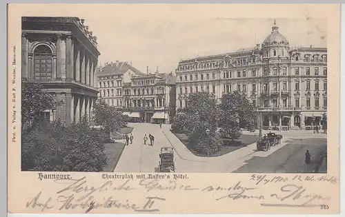 (115563) AK Hannover, Theaterplatz mit Kasten's Hotel 1900