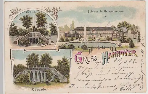 (115553) AK Gruss aus Hannover, Schloss Herrenhausen Litho 1902