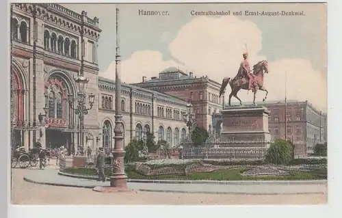 (115402) AK Hannover, Centralbahnhof u. Ernst-August-Denkmal um 1910