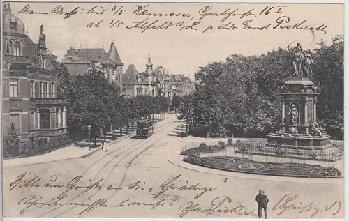 (115393) AK Hannover, Kriegerdenkmal u. Hohenzollernstraße, Straßenbahn 1909