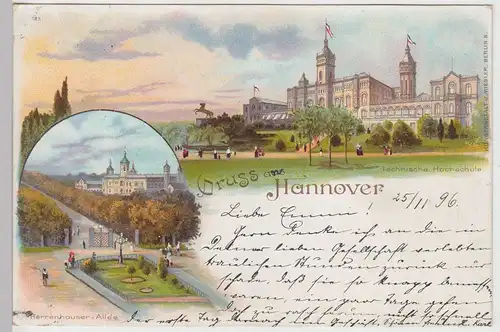 (113629) Künstler AK Gruß aus Hannover, Technische Hochschule 1896