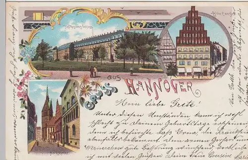 (113021) AK Gruss aus Hannover, Schloss, Alte Kanzlei, Marktkirche, Litho 1899