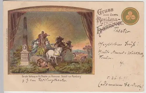 (112840) AK Gruss aus der Residenz Hannover, alter Vorhang im Hoftheater 1899