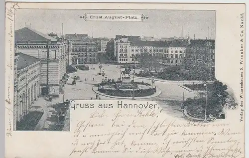 (111457) AK Gruß aus Hannover, Ernst August Platz 1898