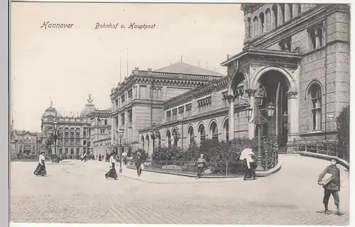 (110589) AK Hannover, Bahnhof und Hauptpost, 1907