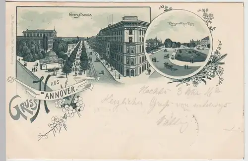 (106366) AK Hannover, Georgstraße u. Königsworther Platz, Litho 1900 Bahnpost