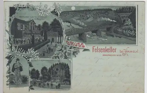 (95043) AK Gruß vom Felsenkeller bei Hameln, Litho., Mondscheink. 1898