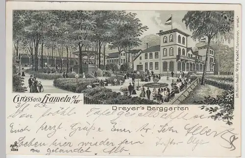 (95042) Künstler AK Gruß aus Hameln, Dreyers Berggarten, Litho. 1902