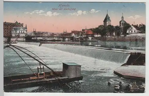 (67904) AK Hameln, Wehr mit Lachsfang, 1920