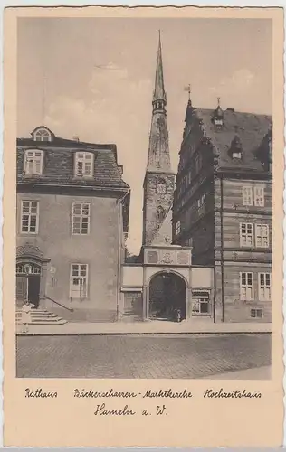 (111234) AK Hameln, Rathaus, Bäckerscharren, Marktkirche, Hochzeitshaus vor 1945