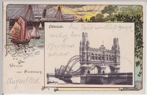 (97219) AK Gruss aus Hamburg, Elbbrücke, Foto u. Litho 1902