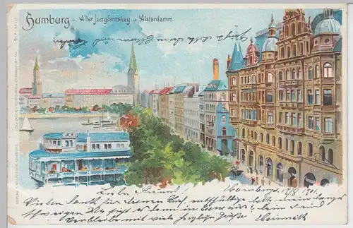 (93563) AK Hamburg, Alter Jungfernstieg und Alsterdamm, 1901