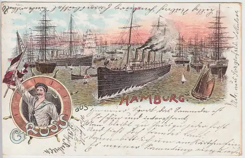(93561) AK Gruss aus Hamburg, Hafen, Matrose, Litho 1897