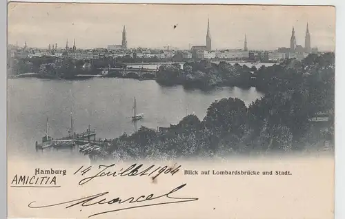 (93552) AK Hamburg, Blick auf Lombardsbrücke und Stadt, 1904