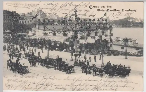 (91360) AK Gruß aus dem Alster Pavillon Hamburg, gelaufen 1907