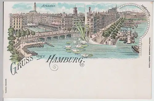 (91351) Künstler AK Gruß aus Hamburg, Arkaden, bis 1905