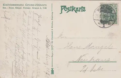 (83654) AK Groß-Jüthorn b. Wandsbek, Gasthof H. Külper, 1913