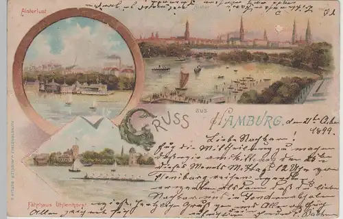 (76417) Künstler AK Gruß aus Hamburg, Alsterlust 1899