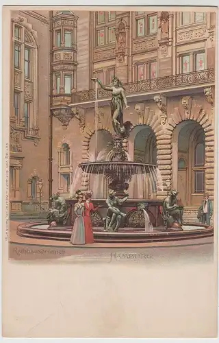 (75561) Künstler AK Hamburg, Rathaus Brunnen, bis um 1905