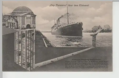 (71593) AK Hamburg, Dampfer "Cap Finisterre" über dem Elbtunnel vor 1945