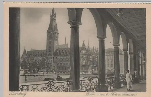 (66453) AK Hamburg, Rathaus mit Alsterarkaden, aus Leporello vor 1945