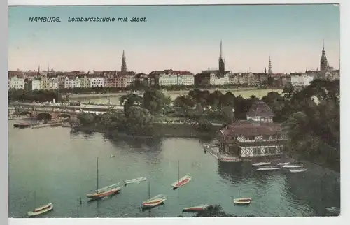 (66427) AK Hamburg, Lombardsbrücke mit Stadt vor 1945