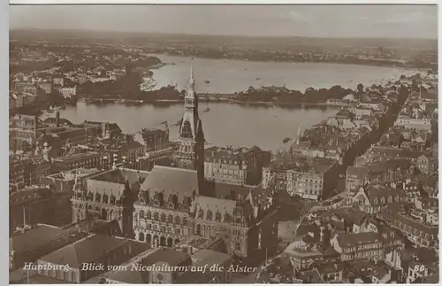 (66413) Foto AK Hamburg, Blick vom Nicolaiturm auf die Alster, 1920er