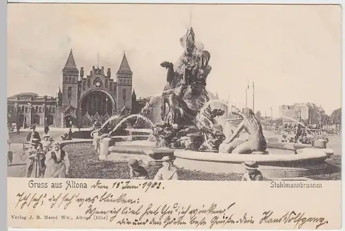 (50337) AK Gruss aus Altona (Hamburg), Stuhlmannbrunnen, 1902