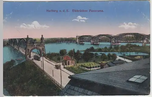 (30987) AK Harburg a.d.E., Elbbrücken-Panorama, Feldpost 1916