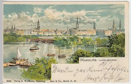 (19321) Künstler AK Hamburg, Lombardsbrücke 1899
