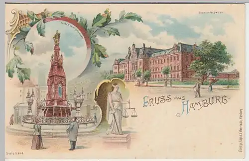 (19320) AK Gruß aus Hamburg, Kaiser Karl Brunnen, Litho bis 1905