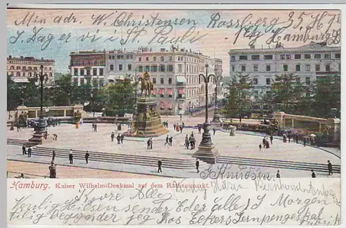 (19302) AK Hamburg, Rathausmarkt, Kaiser Wilhelm Denkmal, Litho 1904