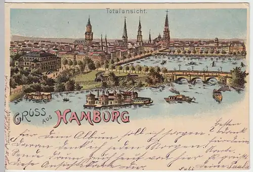 (19301) AK Gruß aus Hamburg, Panorama, Litho 1900