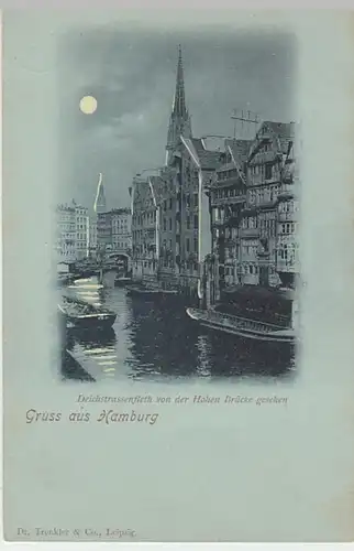(19296) AK Gruß aus Hamburg, Deichstraßenfleet, Mondscheink., bis 1905