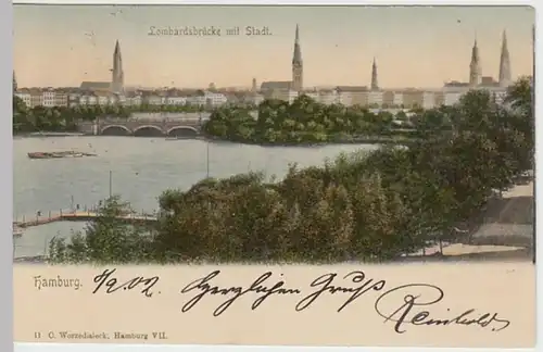 (19277) AK Hamburg, Lombardsbrücke 1902