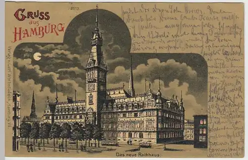 (19270) AK Gruß aus Hamburg, Rathaus, Mondscheinkarte, Litho 1900