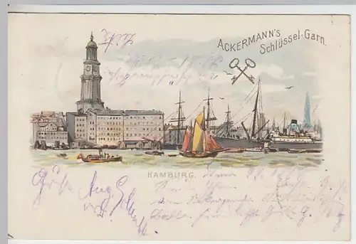 (18738) AK Hamburg, Schiffe, St. Michaelis, Litho mit Wedrbung 1899