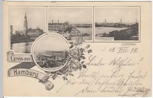 (17835) AK Gruß aus Hamburg, Rathaus, Jungfernstieg, Freihafen 1897