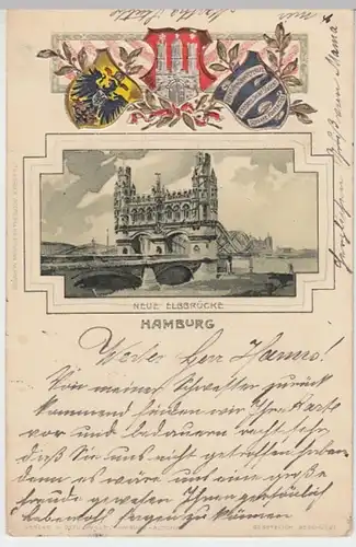 (12347) AK Hamburg, Neue Elbbrücke, Prägewappen 1900