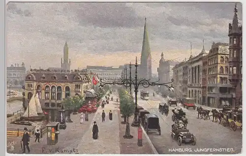 (114090) Künstler AK F. v. Kamptz, Hamburg, Jungfernstieg, vor 1945
