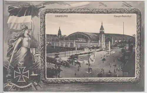 (112584) AK Hamburg, Hauptbahnhof, Straßenbahn, Feldpostkarte 1915