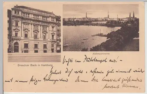 (112583) AK Hamburg, Dresdner Bank, Alsterpanorama 1927