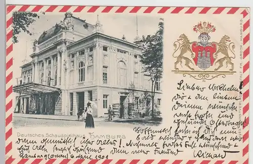 (112582) AK Hamburg, Deutsches Schauspielhaus, Wappen, Golddruck 1901