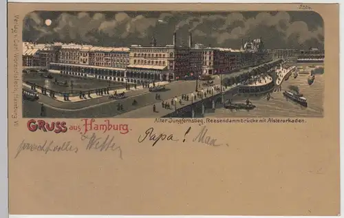 (112581) AK Gruß aus Hamburg, Reesendammbrücke, Alter Jungfernstieg 1900